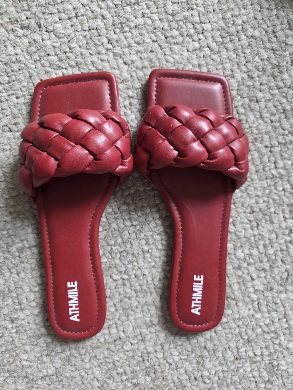 Athmile Red Braided Slide Sandals for Women